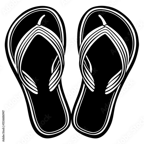 Silhouette of Flip Flops on White Background – Summer Footwear Icon, Beach Sandals Shape, Minimalist Vacation Symbol, Isolated Object for Travel, Leisure, Fashion, Lifestyle and Graphic Design
