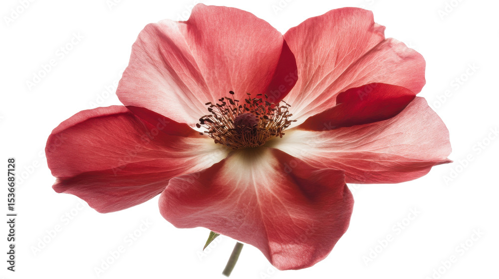 Naklejka premium Single red rose in full bloom with velvety petals romantic flower symbol of love isolated on white background