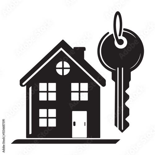 Silhouette of house with key vector design art illustration and property
