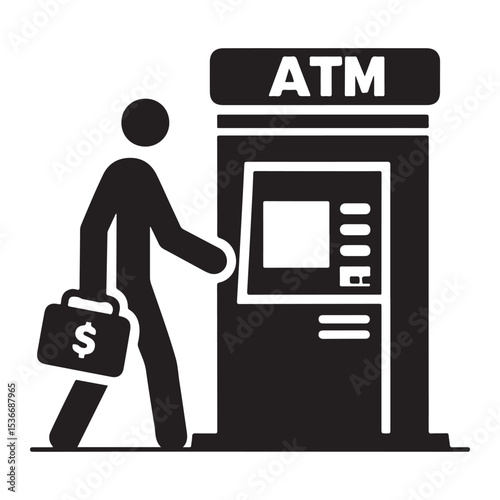 Illustration of person using ATM automated teller machine terminal bank
