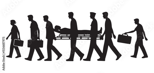 Medical Professionals Stretcher Silhouette Illustration Conveying Patient Care and Urgency