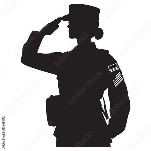 Silhouette of Female Soldier Saluting Vector Patriotic Illustration