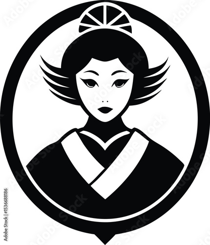 Japanese geisha girl hand drawn logo design silhouette vector