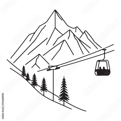 Majestic Mountain Landscape with Ski Lift Vector Illustration Design