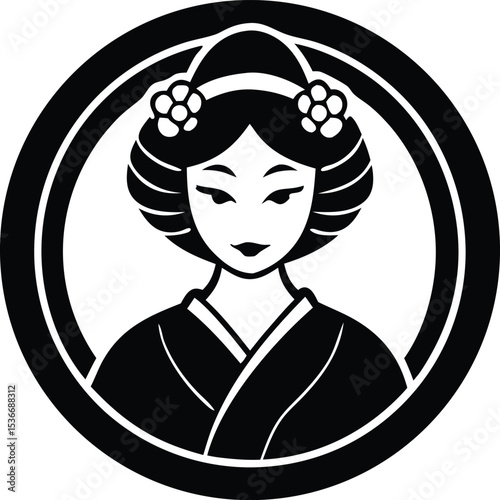 Japanese geisha girl hand drawn logo design silhouette vector
