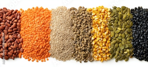 The colorful assortment of various seeds and legumes for nutritious meals.