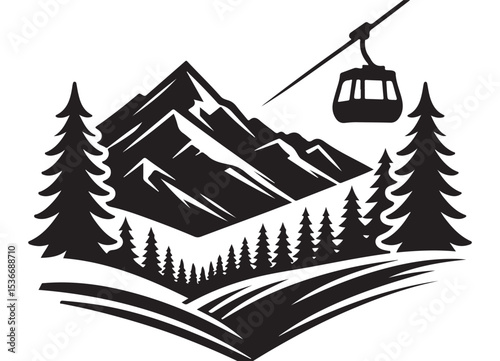 Mountain cable car scenery vector landscape adventure and journey