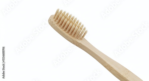 Minimalist bamboo toothbrush with natural bristles, isolated on white background. Generative AI
