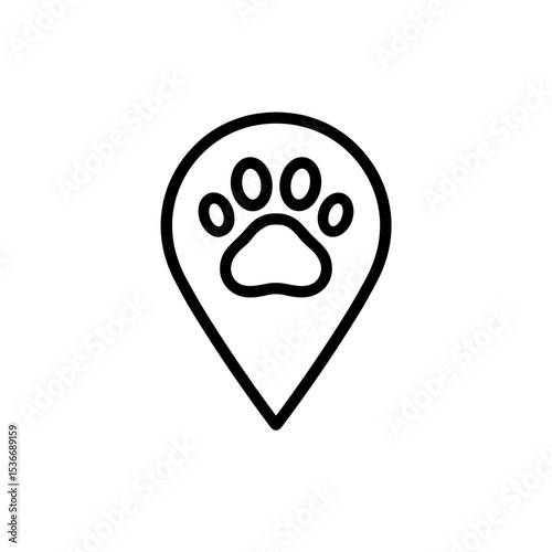 Map pin with paw print – represents pet location or tracking, outline icon
