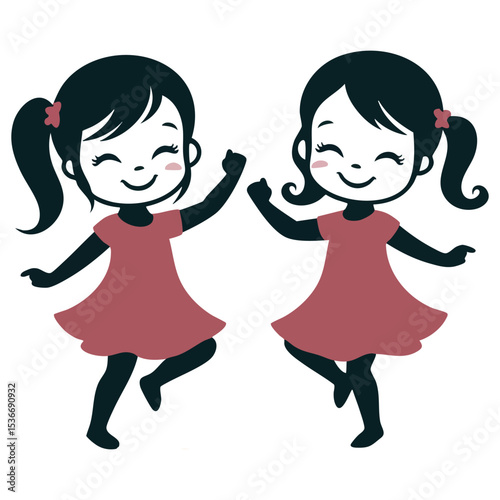 Cheerful Cartoon Twin Girls Illustration for Kids Designs