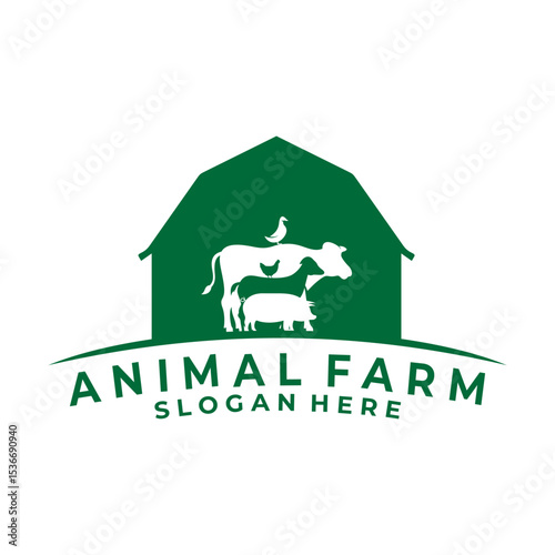 Farm house with animal livestock logo design. Farm logo design vector