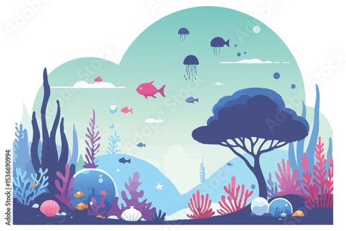 Vibrant Underwater Sea Life Illustration for Marine Projects