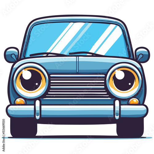 Cartoon Car with Googly Eyes Cute Vehicle Illustration