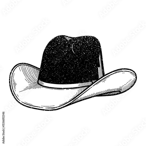 Classic cowboy hat illustration in vintage stipple engraving style isolated on transparent background