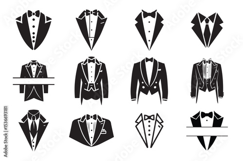 Tuxedo Suit Silhouette Icon Set