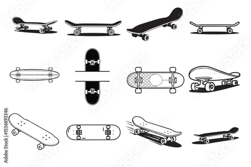 Skateboard Icon Silhouette Vector Set