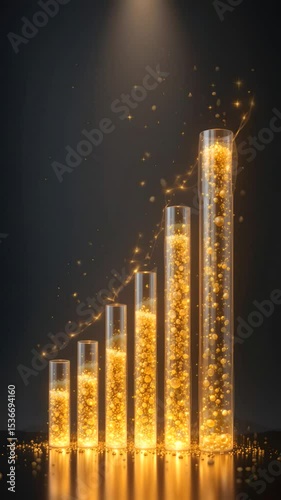 Futuristic Growth Chart With Glowing Gold Tubes - Loop Animation