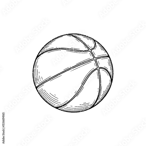 Illustration of a basketball in vintage stipple engraving style isolated on transparent background