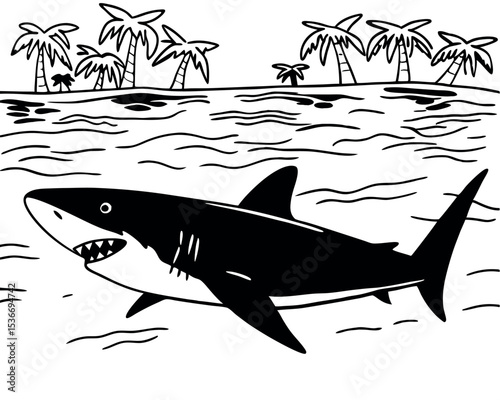 Shark Swimming in Ocean Illustration with Open Mouth Design