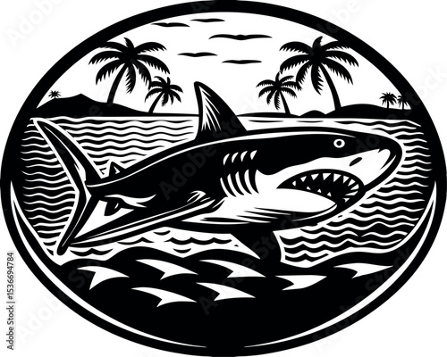 Blue Shark Swimming in Ocean Vector Illustration with Open Mouth