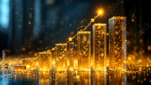 Abstract Financial Growth With Golden Particle Columns - Loop Animation