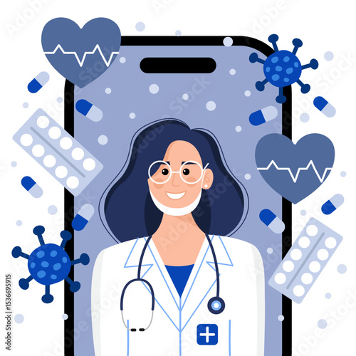 Illustration of a female doctor on a white background.