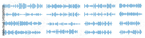 Podcast sound waves and audio soundwave of voice message records, vector icons. Podcast sound waves for online audio streaming and podcasting or music player and mobile phone voice message soundwaves