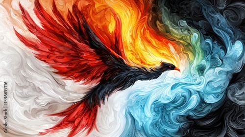 A phoenix rising from ashes, symbolizing resilience, transformation after hardship, and triumphant rebirth.