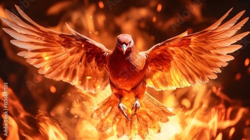 A phoenix rising from ashes, symbolizing resilience, transformation after hardship, and triumphant rebirth.