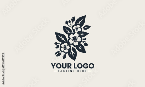 Cherry blossom flowers blooming with delicate petals in spring season nature vector logo illustration