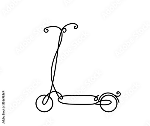 A creative line art depicts a scooter using elegant curves and swirls. The artwork highlights the shape of the scooter with artistic flair, showcasing craftsmanship and imagination.