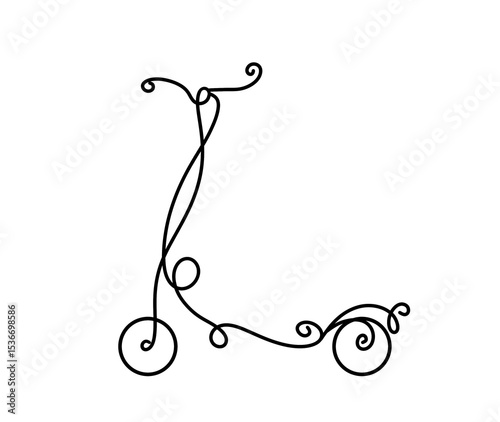 Line art of scooter design showcasing playful curves and artistic flair in minimalist style