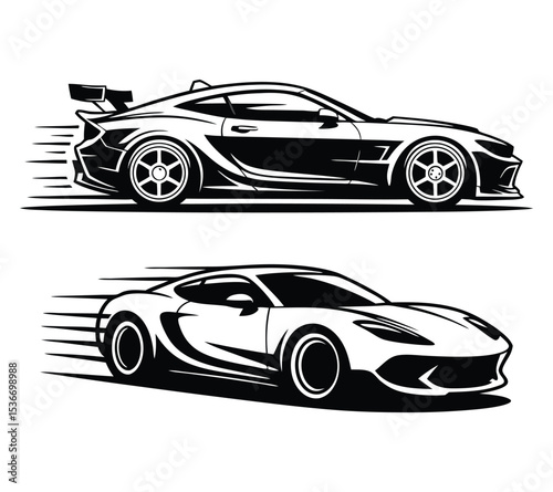 Stylized Car Icon Silhouette, Modern Automotive Graphic for Car Wash or Detailing Emblem On White Background
