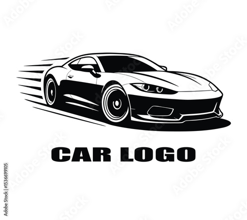 Stylized Car Icon Silhouette, Modern Automotive Graphic for Car Wash or Detailing Emblem On White Background
