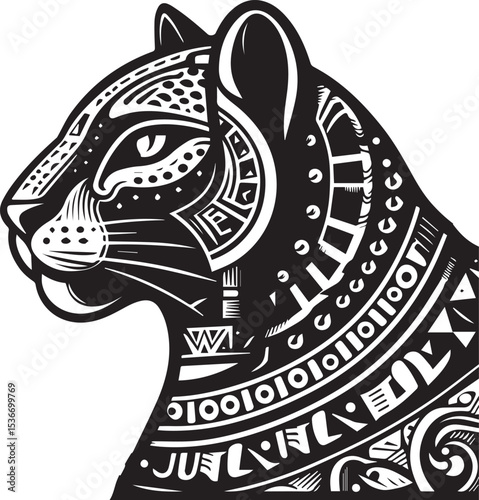 Black and White Jaguar Vector Illustration – Minimalist Wild Cat Silhouette Art	