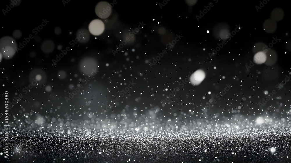 Obraz premium Silver glitter sparkles bokeh background dark elegant design,