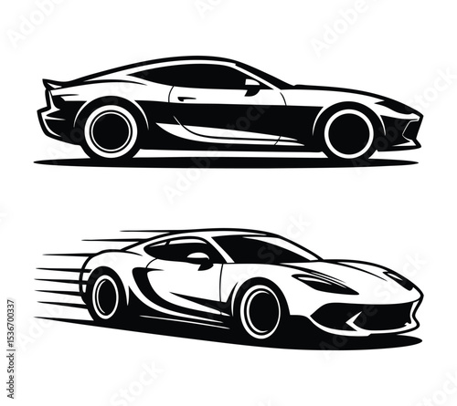Stylized Car Icon Silhouette, Modern Automotive Graphic for Car Wash or Detailing Emblem On White Background
