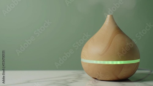 humidifier wooden on the marmer table and sage background