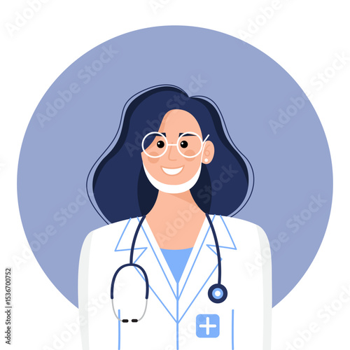 Illustration of a female doctor on a white background.