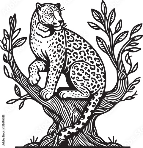 Black and White Jaguar Vector Illustration – Minimalist Wild Cat Silhouette Art	