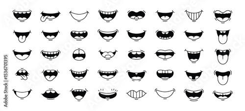 Vast Collection of Black and White Cartoon Mouth Expressions and Doodles