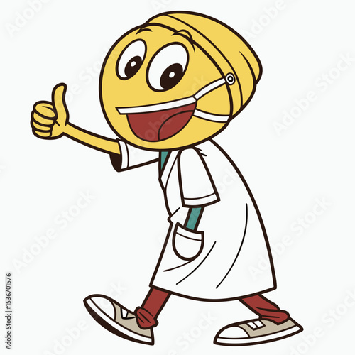 Emoji showing thumbs up in hospital gown