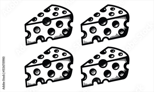 Four hand drawn black and white cheese wedges