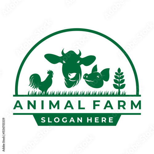 Chicken, Cow, and Pig animal farm logo design vector. Farm logo design icon vector