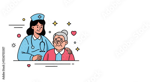 Vector Character of Homecare nurse visiting elderly patient – Medical Hero Nurse Doctor Vaccination Illustration, Flat Style Medical Worker Administering Vaccine Scene