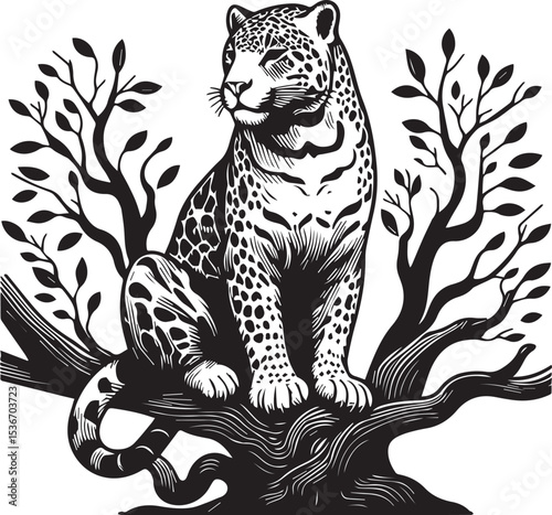 Black and White Jaguar Vector Illustration – Minimalist Wild Cat Silhouette Art	