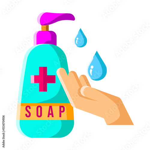 Made in UK Hand washing with liquid soap vector icon flat style.