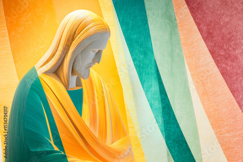 Good Shepherd Jesus Christ figure prayer colourful abstract religious art Christian salvation messiah