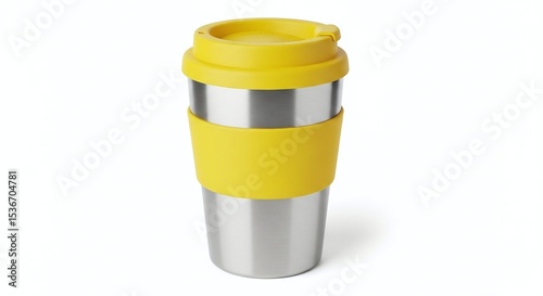 odern reusable coffee cup with silicone lid, isolated on white background. Generative AI