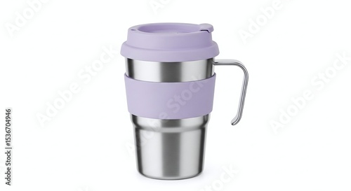 odern reusable coffee cup with silicone lid, isolated on white background. Generative AI